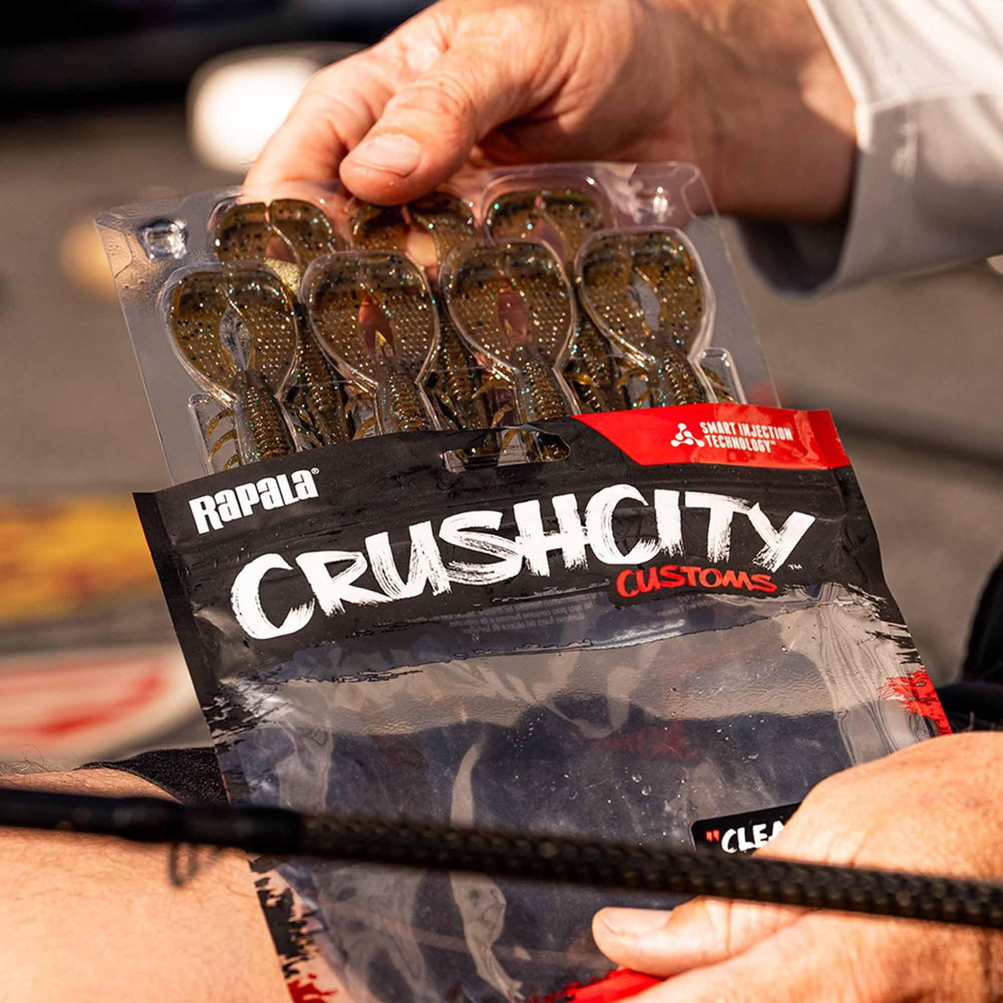 Rapala CrushCity Cleanup Craw in heavy cover illustrating durability and resilience.