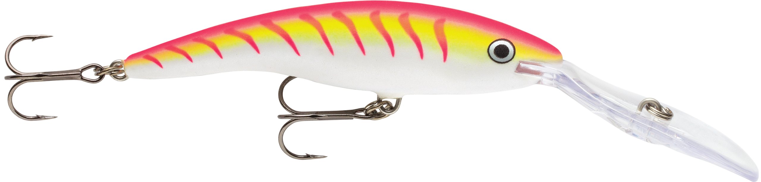 Rapala Deep Tail Dancer 07 Pink Tiger UV lure with lifelike wobble for catching bass and panfish.