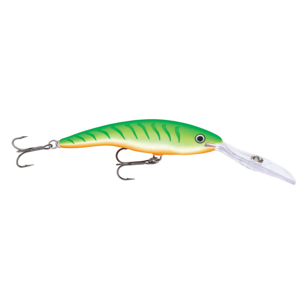 Rapala Deep Tail Dancer 09 Green Tiger UV lure with dynamic tail action for versatile casting.