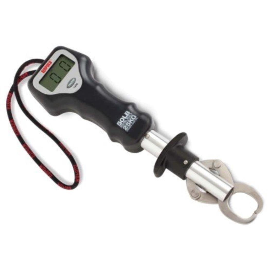 Rapala digital fish gripper display reads weight precisely for quick on-boat measurements.