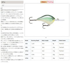 Rapala DT14BG Bluegill lure closeup showing thin lip for quick dives and precise control