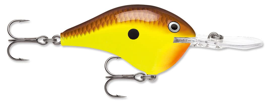 Rapala Dives-To crankbait 2 inches in chartreuse brown for versatile bass, walleye, and trout fishing