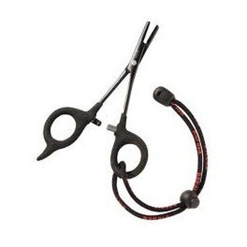 Rapala 7 1/2 inch forceps with locking handles for hands-free operation.