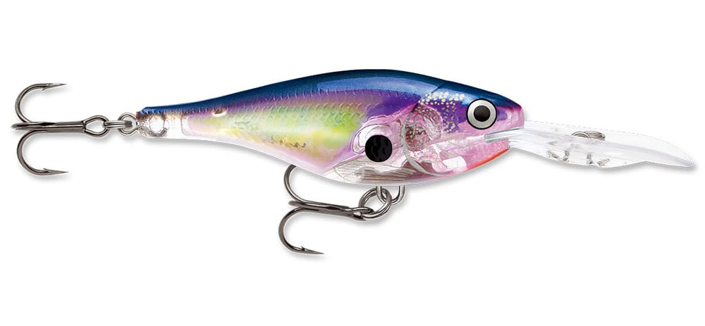 Rapala Glass Shad Rap 05 in glass purple shade, iridescent glow for versatile fishing