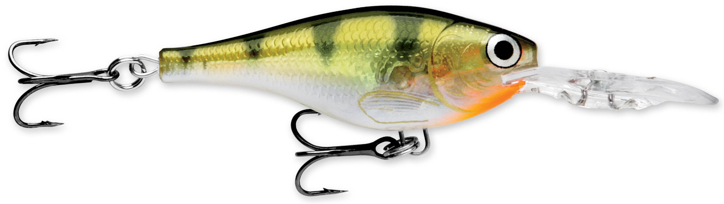 Rapala Glass Shad Rap 07, glass yellow perch, see-through body with iridescent glow for natural-looking presentations.