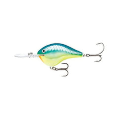 Rapala Ike's Custom Ink DT06 Caribbean Shad 2in front view shows muted colors and pearly finish.