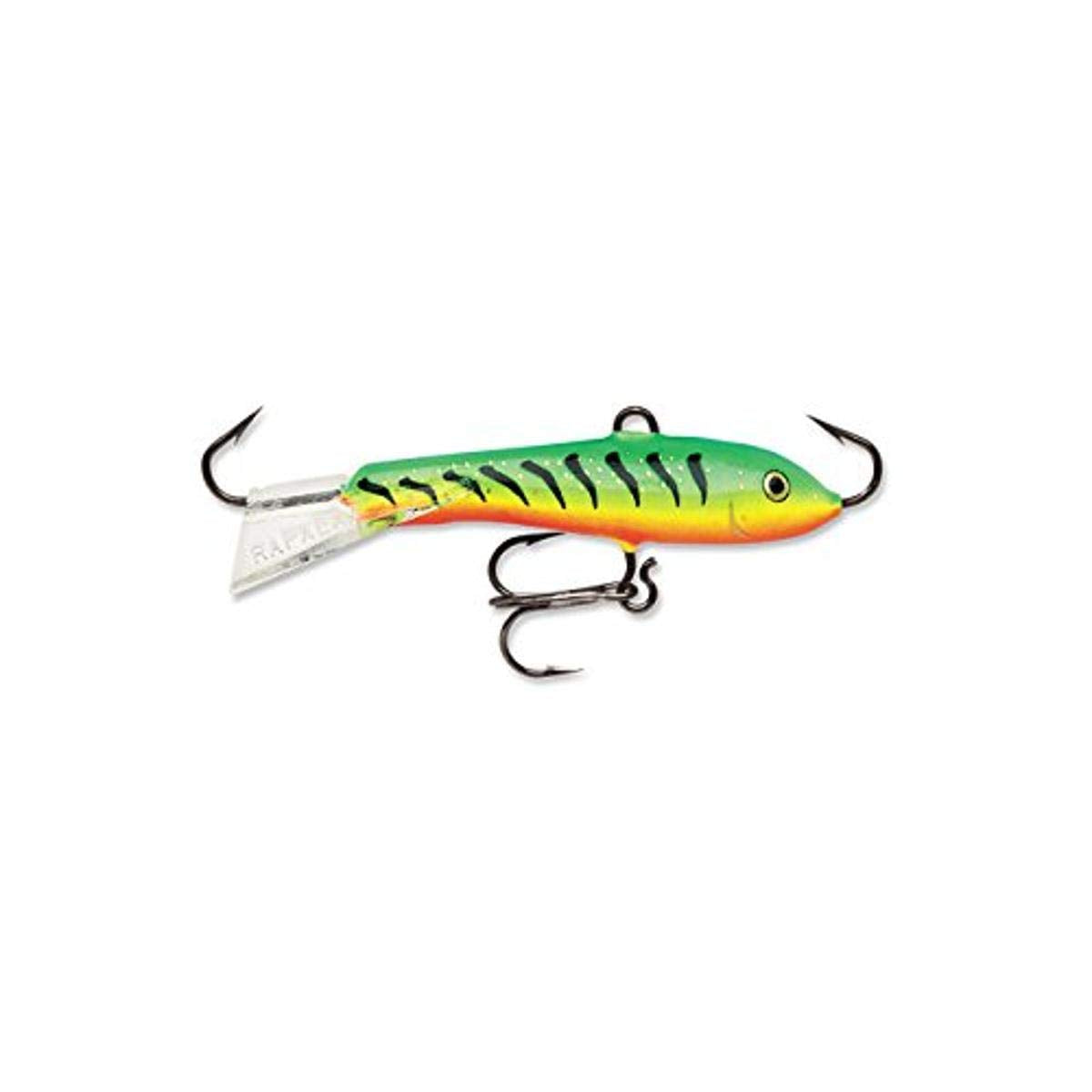 Rapala Jigging Rap 02 Glow Tiger lure; ideal for low-light or stained water environments.