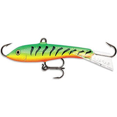 Rapala Jigging Rap 09 Glow Tiger closeup emphasizes balanced design for lifelike swimming.