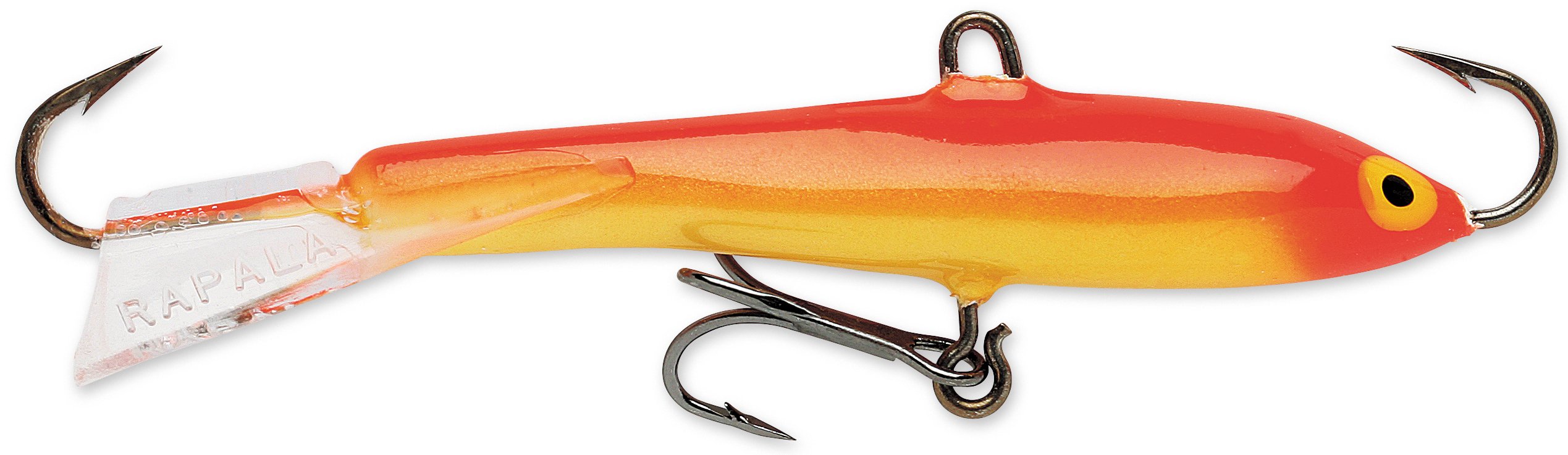 Rapala Jigging Rap 09 Gold Fluorescent Red lure ready for precise jigging and enticing strikes.