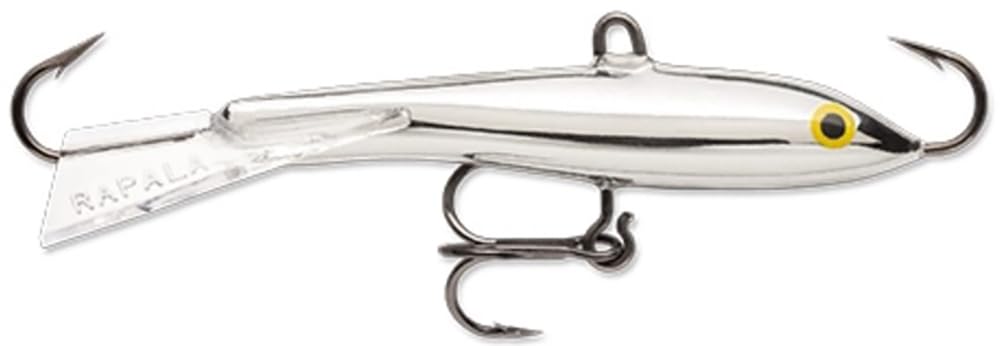 Rapala Jigging Rap 2-inch Pure Chrome showing vertical jigging action for deeper water bites.