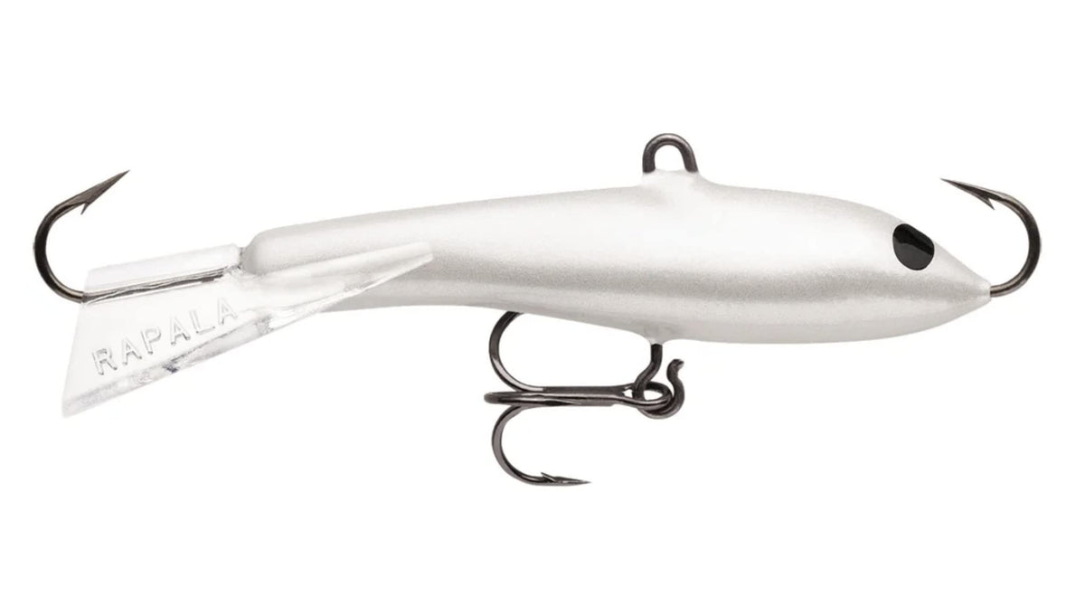 Rapala Jigging Rap Pearl White lure ideal for vertical ice jigging and multi-species targeting.