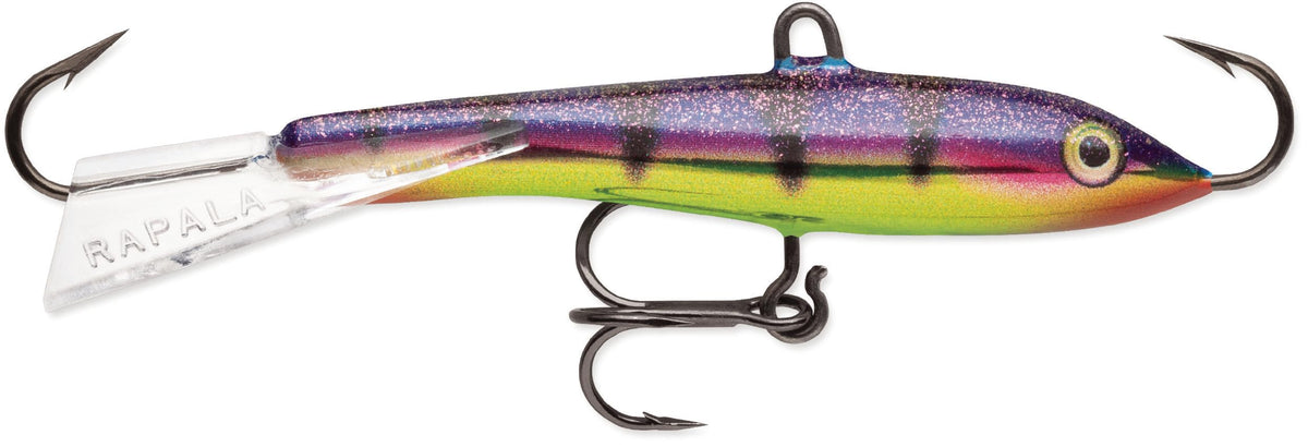 Rapala Jigging Rap Purple Shades lure for ice fishing and vertical jigging targeting walleye, pike, and perch.