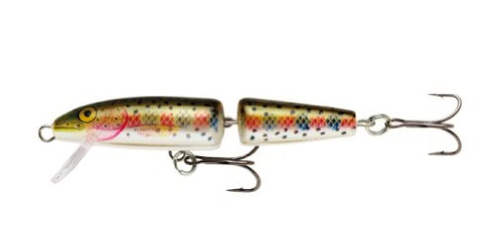 Rapala Jointed 05 Rainbow Trout lure with broken-back action for versatile casting and trolling.