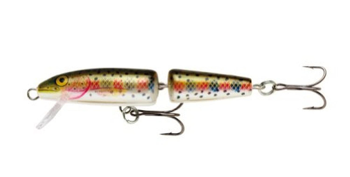 Rapala Jointed 05 Rainbow Trout lure with broken-back action for versatile casting and trolling.