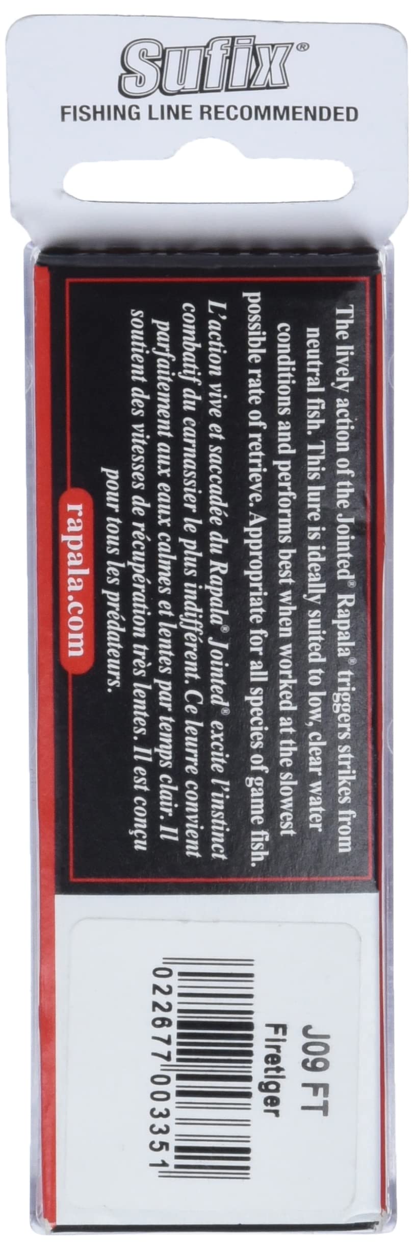 Rapala Jointed 09 Firetiger lure shows balsa texture and classic minnow profile
