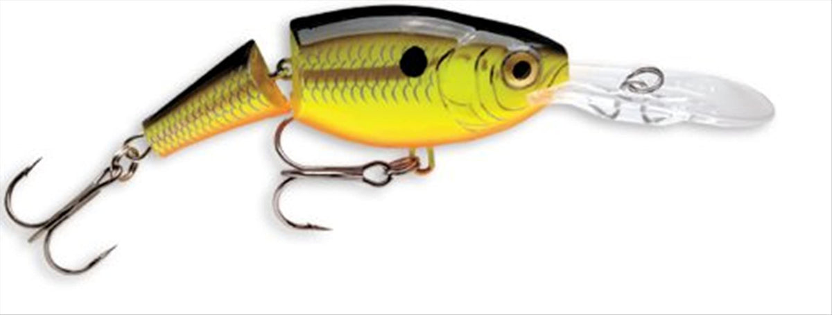 Rapala Jointed Shad Rap 07 lure in chartreuse black, lifelike wounded-minnow action to attract wary bass.