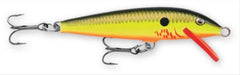 Rapala Original Floater 05 Bleeding Hot Olive lure, size 2, ready for casting.