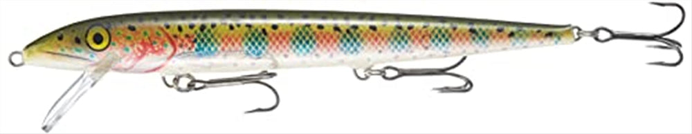 Rapala Original Floater 07 lure in rainbow trout pattern for long casts and lifelike action.