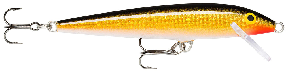 Rapala Original Floater 09 Gold lure with natural minnow profile for versatile fishing