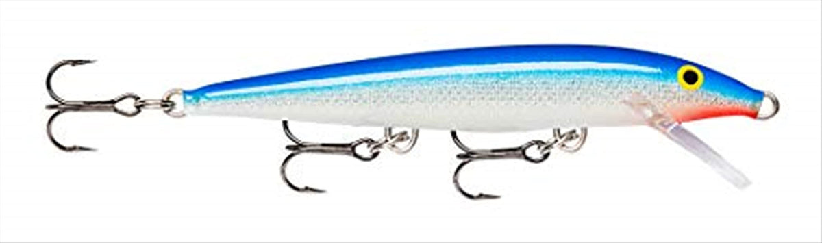 Rapala Original Floater 18 blue lure, classic minnow profile for versatile surface and shallow-water fishing
