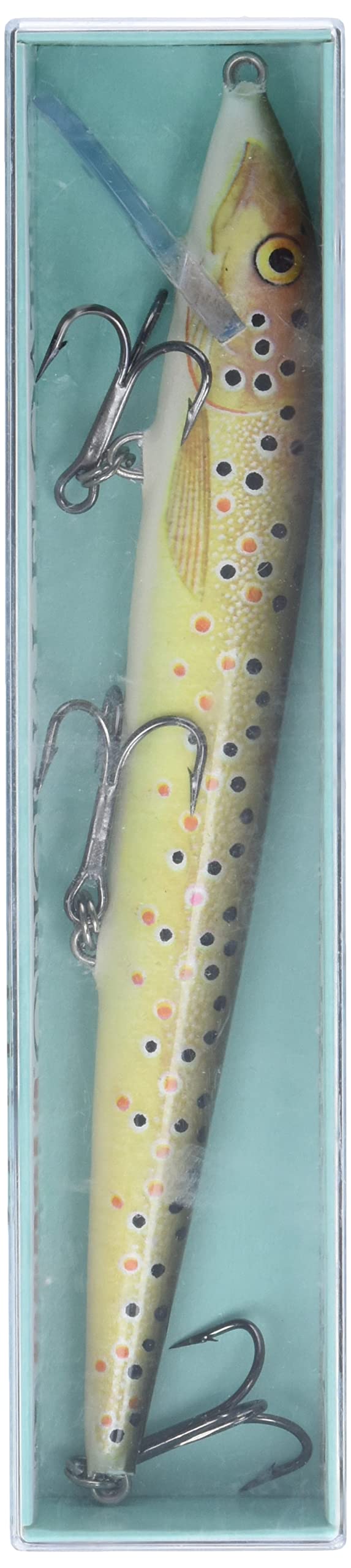 Rapala Original Floater 18 Brown Trout lure, in-water action, wounded-minnow motion to entice bites.