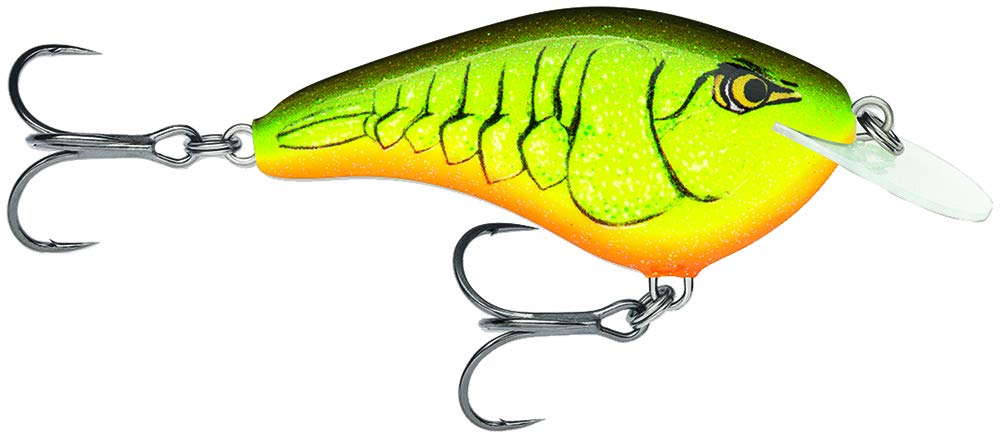 Rapala Ott's Garage Slim 06 Chartreuse Rootbeer Crawdad lure, front view, vivid color for bass