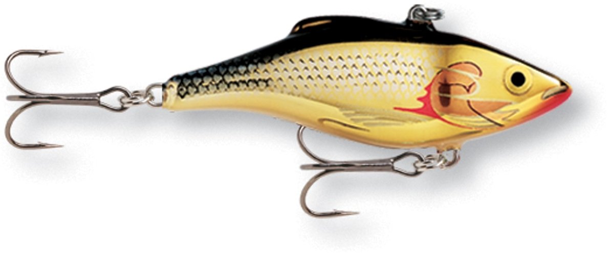 Rapala Rattlin 07 Silver Gold lure, lipless design with a tuned rattling chamber inviting bites in freshwater.