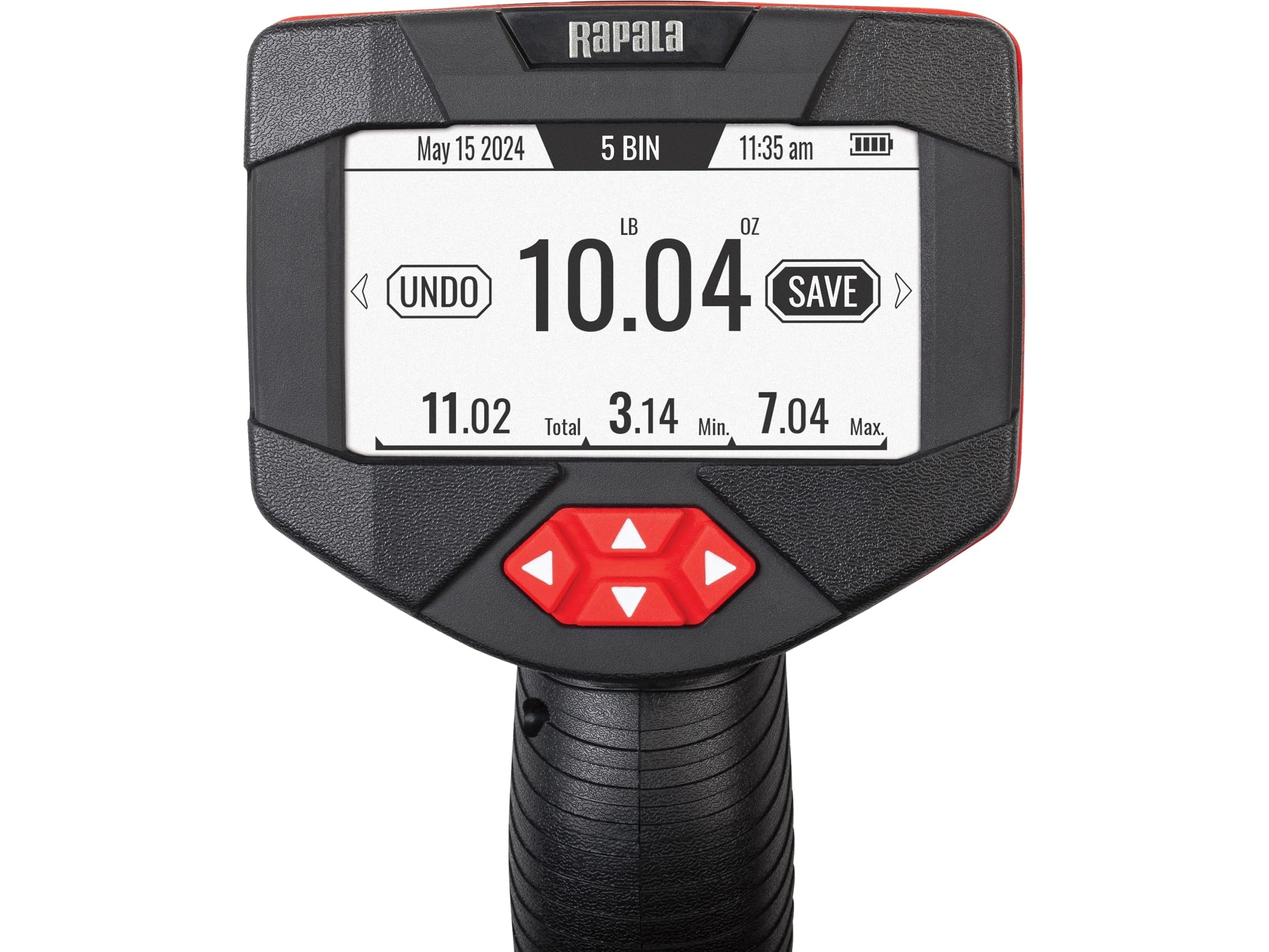 Rapala RHVDS scale in action weighing a catch with clear numbers.