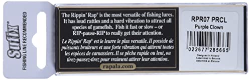 Rapala Rippin' Rap 07 Purple Clown color detail enhances lure detection in murky water.