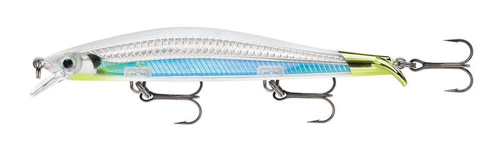 Rapala RipStop Albino Shiner side view with flash and fast-ripping tail action