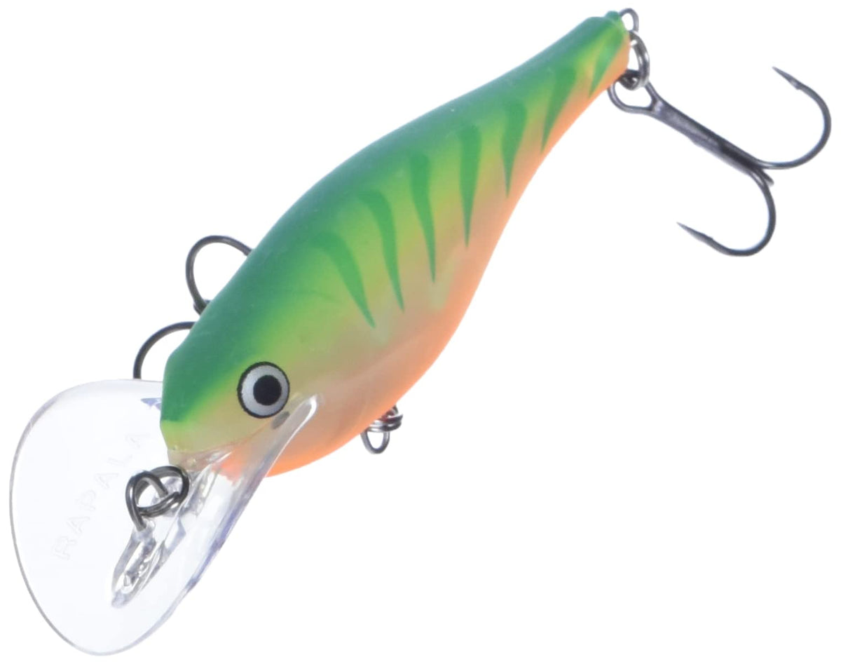 Rapala Scatter Rap Glass Shad 07 Glass Green Tiger UV front view highlights high visibility