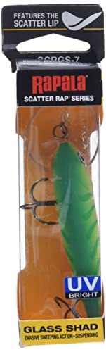 Rapala Scatter Rap Glass Shad 07 Glass Green Tiger UV side view shows lifelike action