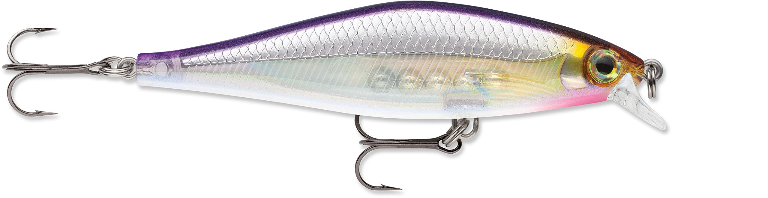 Rapala SDRS09 Shadow Rap Shad lure, purple descent, lifelike action to entice nearby fish.