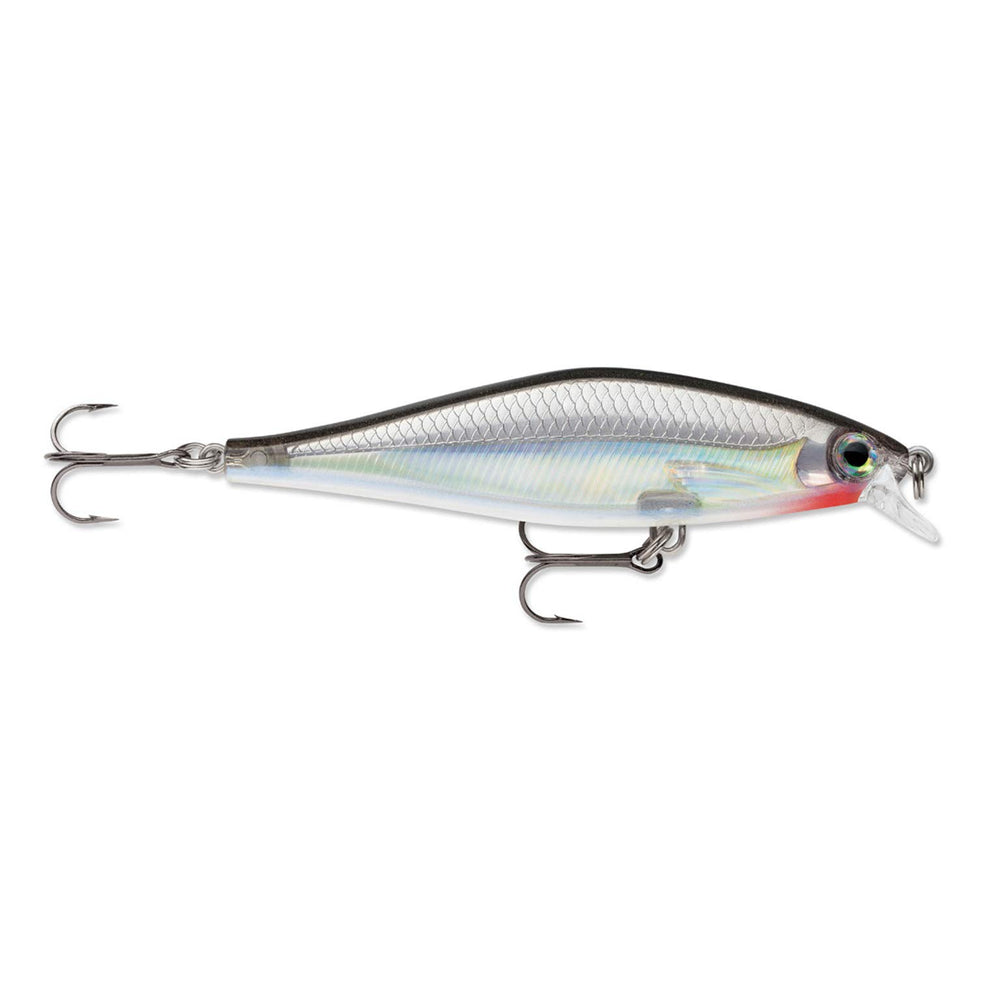 The Shadow Rap Shad 09 Silver lure in clear water inviting strikes from predatory fish.