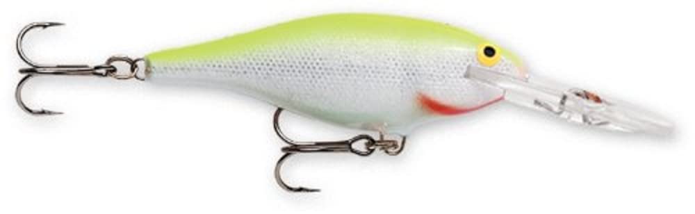 Rapala Shad Rap 06 lure with silver fluorescent chartreuse finish attracts predatory fish