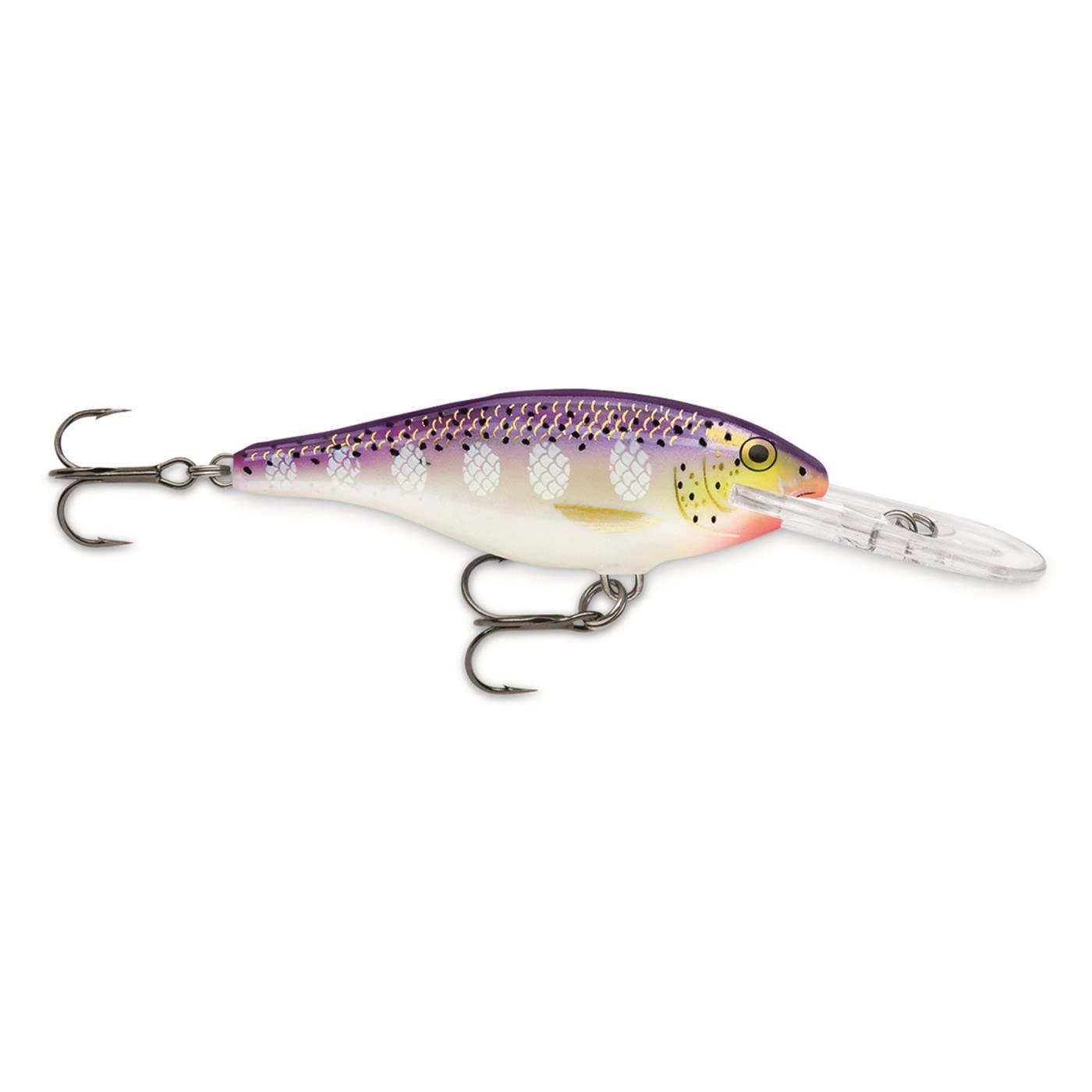 Rapala Shad Rap Demon close-up of treble hooks and hardware.