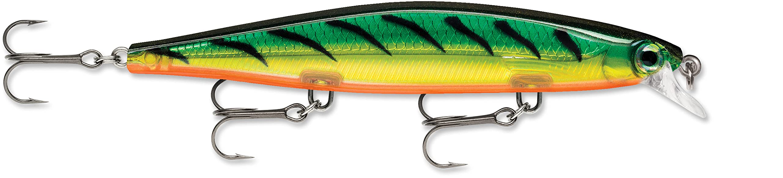 Rapala Shadow Rap 11 Firetiger lure boosts visibility for bass and walleye.