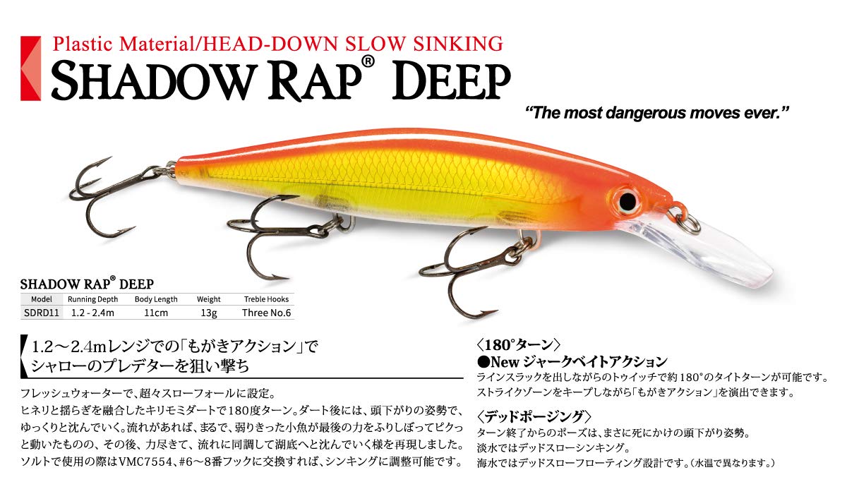 Rapala Shadow Rap Deep 11 Purpledescent side profile showcasing action in the strike zone