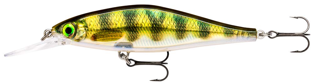 Rapala Shadow Rap Shad Deep 09 Live Perch front view highlights a lifelike perch-inspired pattern for mid-depth fishing.