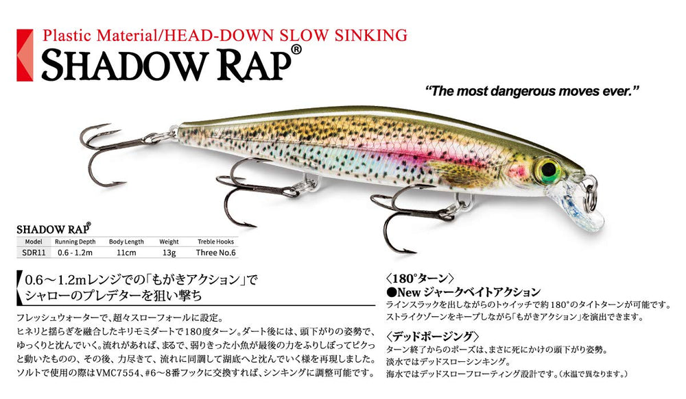 Rapala Shadow Rap suspending jerbait action enables precise twitch-and-pause retrieves.