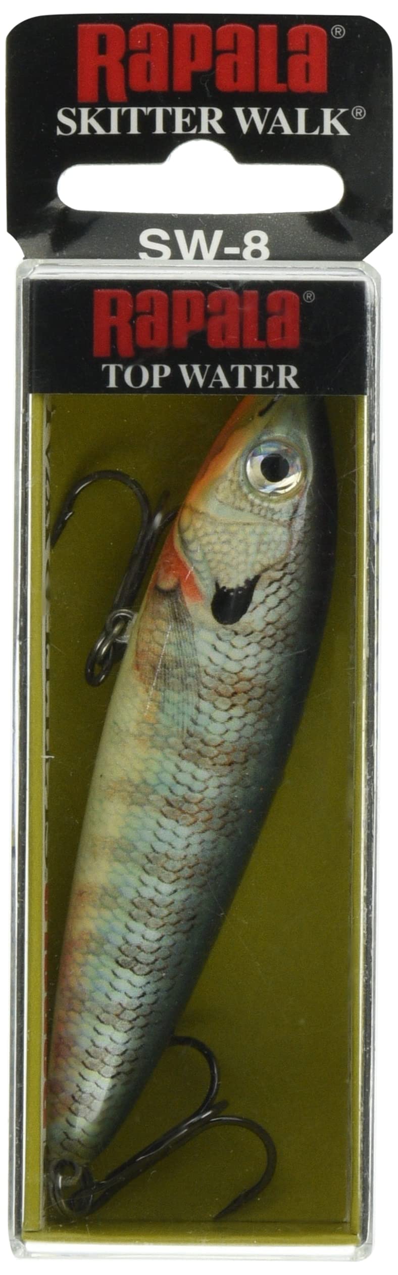 Rapala Skitter Walk 08 Bluegill lure, front view, realistic pattern enhances surface strike appeal