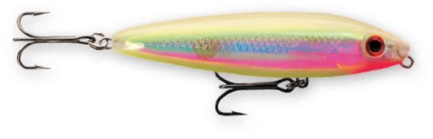 Rapala Skitter Walk 08 lure with holographic bone chartreuse for realistic wounded-bait action.