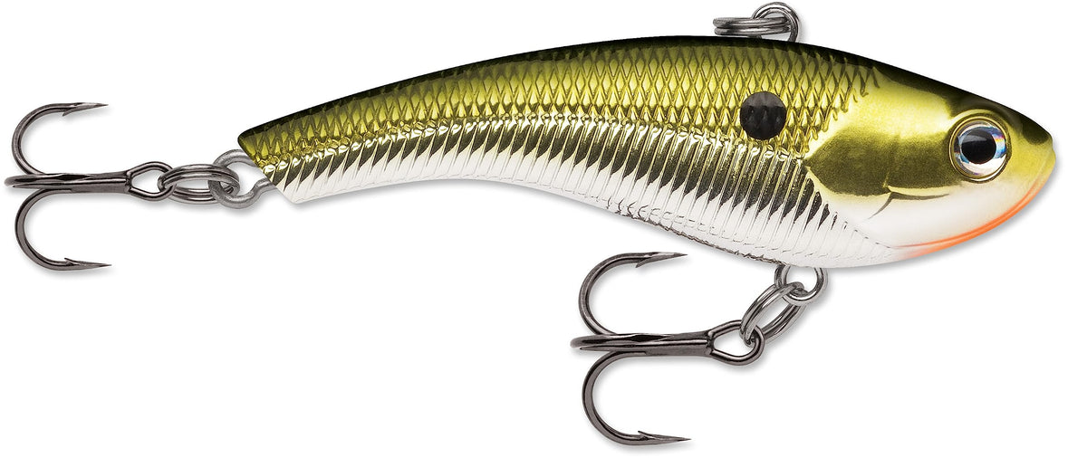 Rapala Slab Rap 04 Chrome Gold lure with metallic finish, ideal for casting and twitching to attract predators