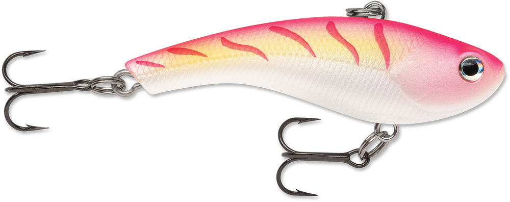 Rapala Slab Rap 04 Pink Tiger UV lure boosts visibility for freshwater bites.