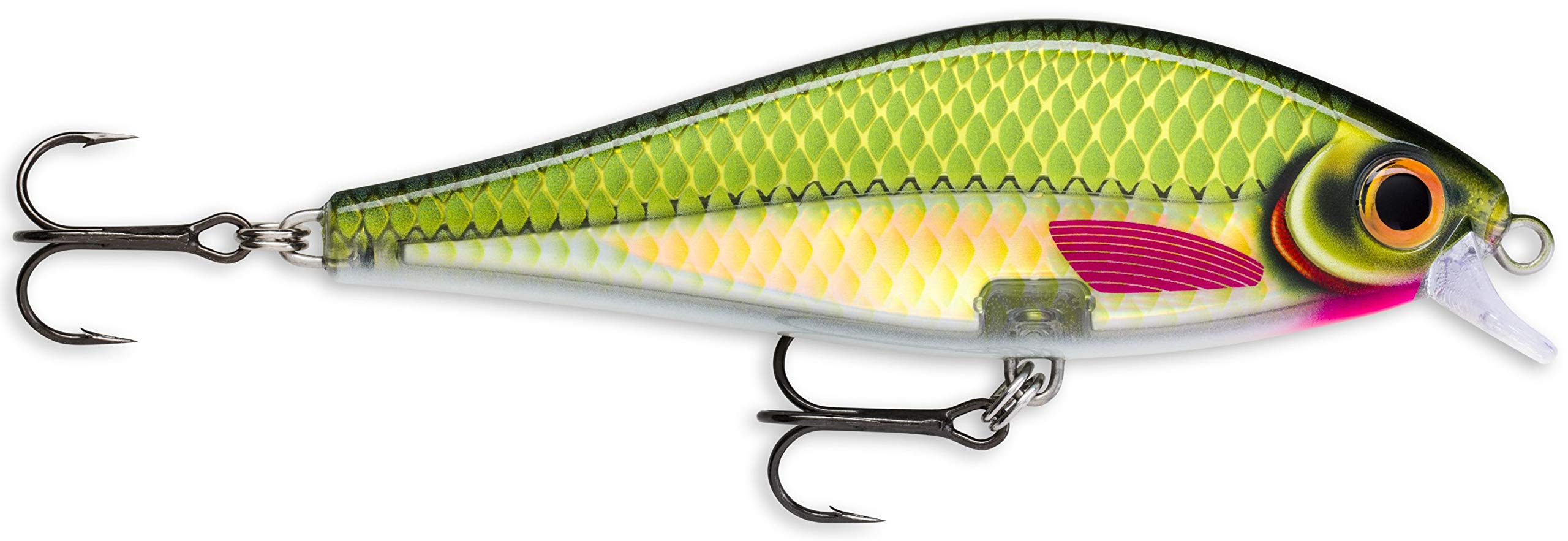 Rapala Super Shadow Rap olive green, front view, lifelike baitfish silhouette for big predator appeal.