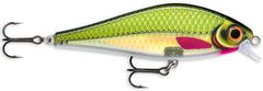 Rapala Super Shadow Rap olive green, front view, lifelike baitfish silhouette for big predator appeal.