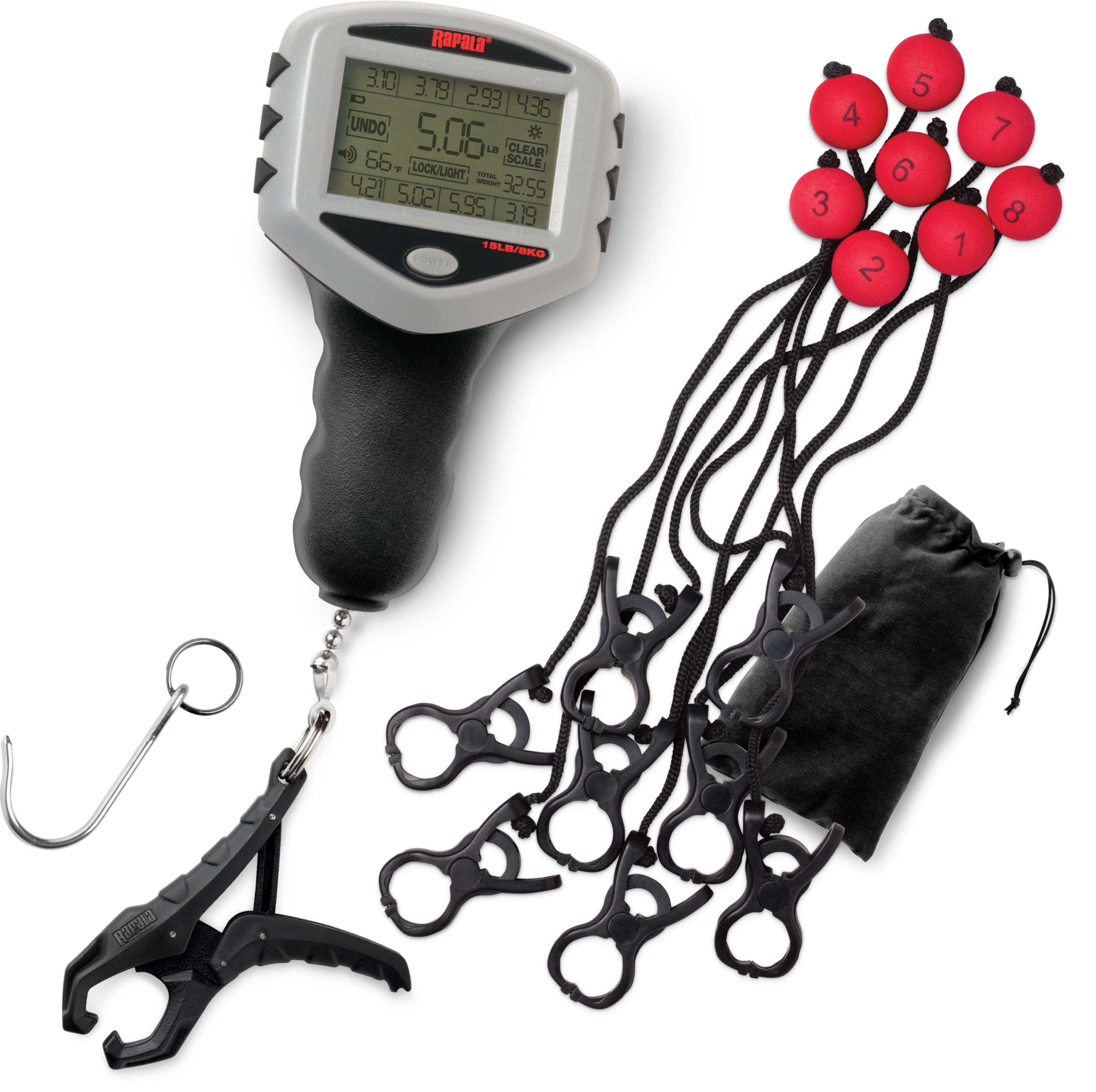 Rapala Tourney Scale memory storage recalls eight catches for easy tracking.