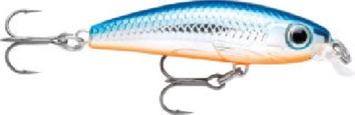 Rapala ULM04SB Ultra Light Minnow in silver blue, ideal for panfish and trout in shallow water