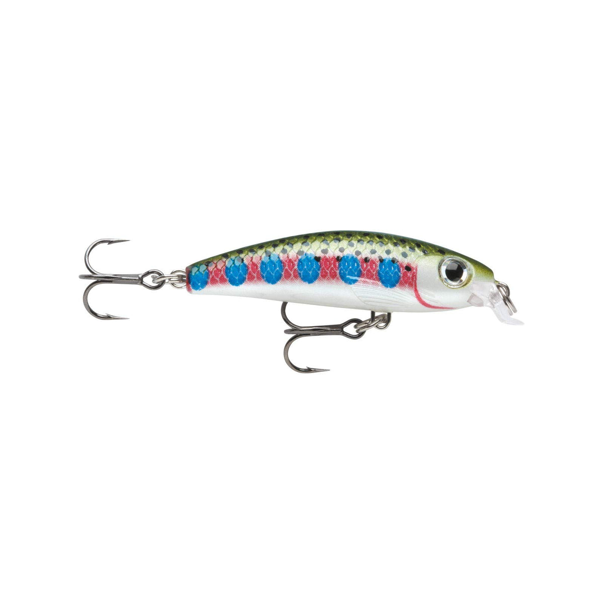Rapala Ultra Light Minnow 04 Rainbow Trout lure with etched scales for lifelike trout fishing.