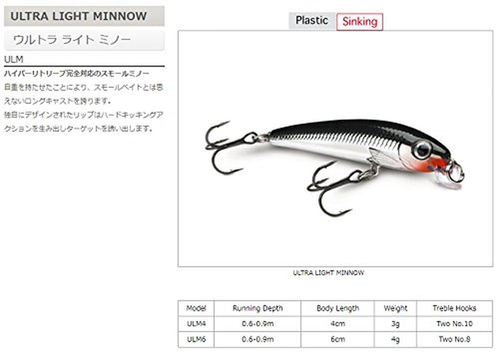 Rapala Ultra Light Minnow 04 Trout lip design delivers enticing wobble on retrieve